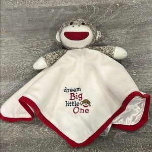 Cream and White Fleece Monkey Rattle Security Blanket (Lovey)
